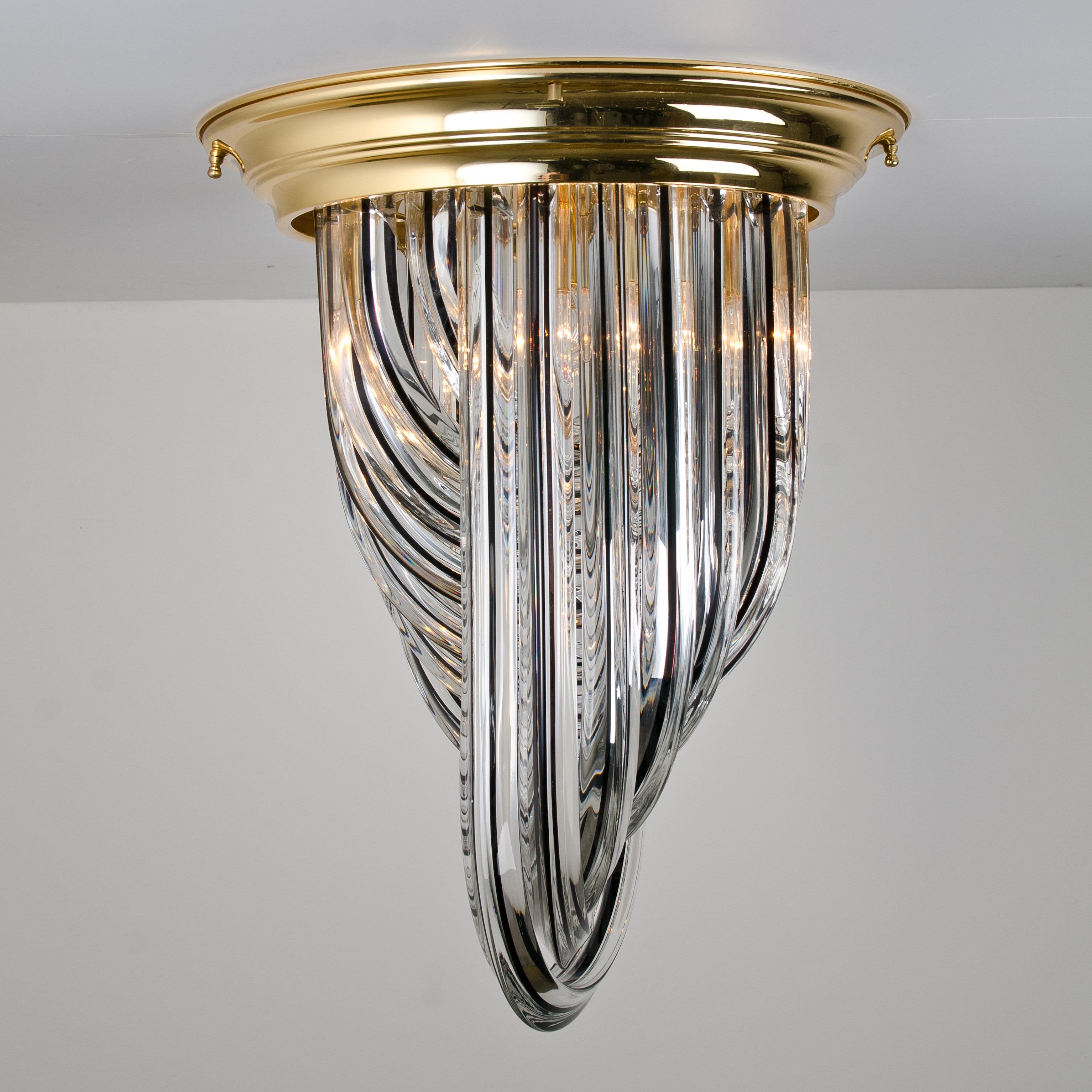 Venini Flush Mount, Brass and Curve Glass with Black Stripe, 1970 In Excellent Condition For Sale In Rijssen, NL
