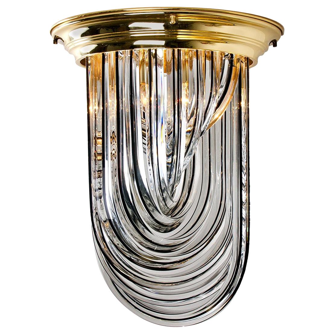 Venini Flush Mount, Brass and Curve Glass with Black Stripe, 1970 For Sale