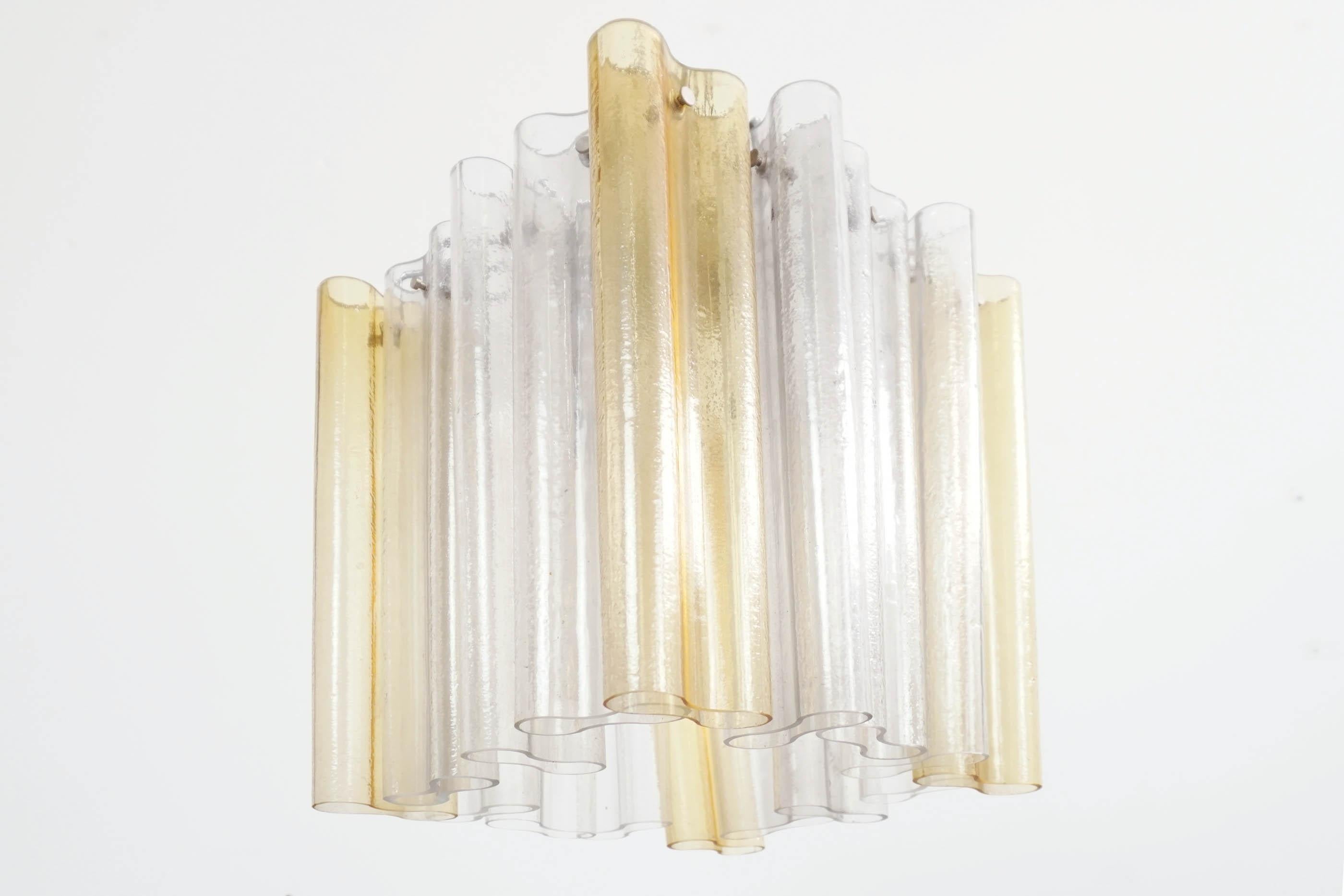 Mid-Century Modern Venini Flush Mount Pendant Light, Murano Tube Glass, Fancy 1960 Italian Design For Sale