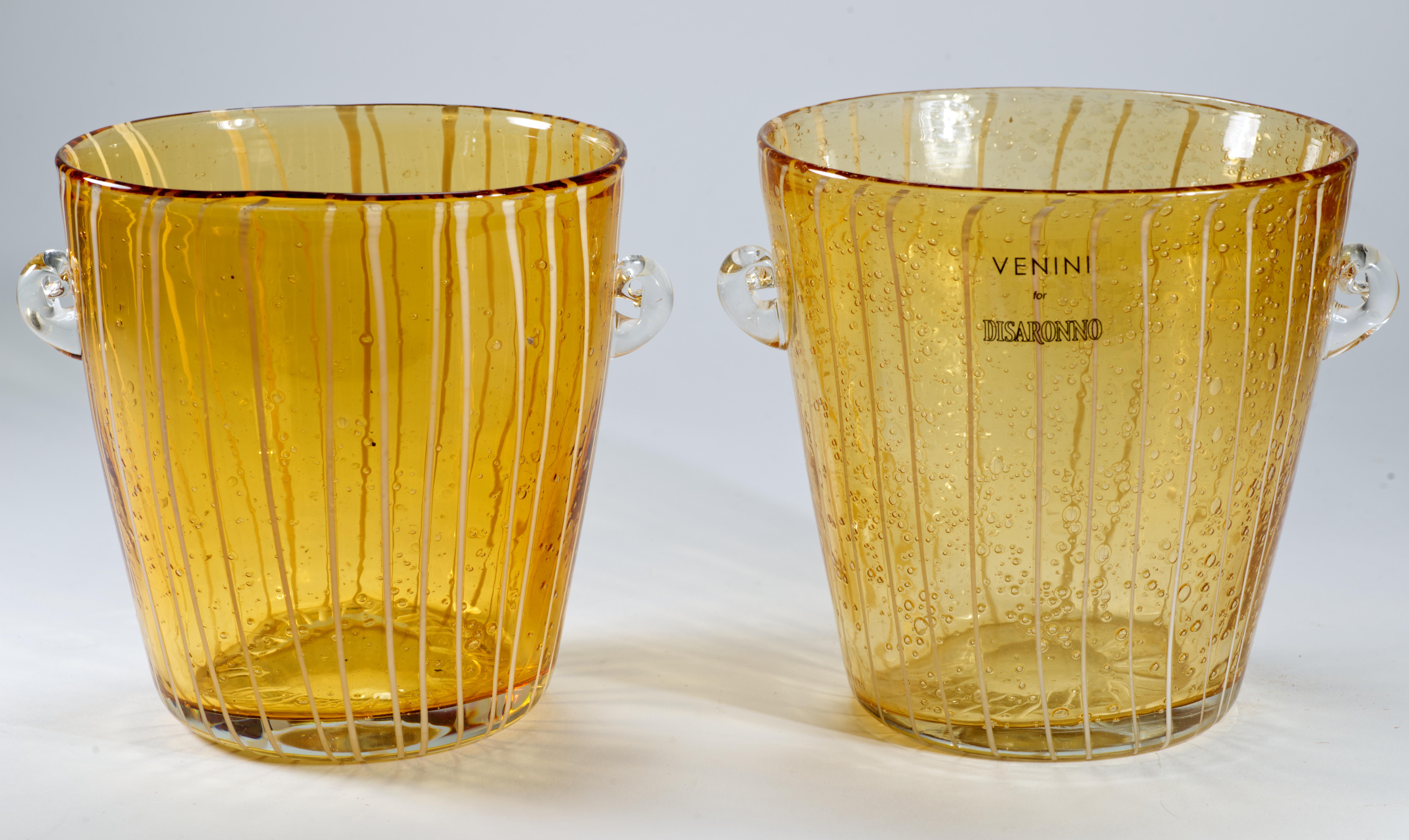 Venini for Disaronno Amber and White Fused Glass Ice Bucket, Murano Italy For Sale 3