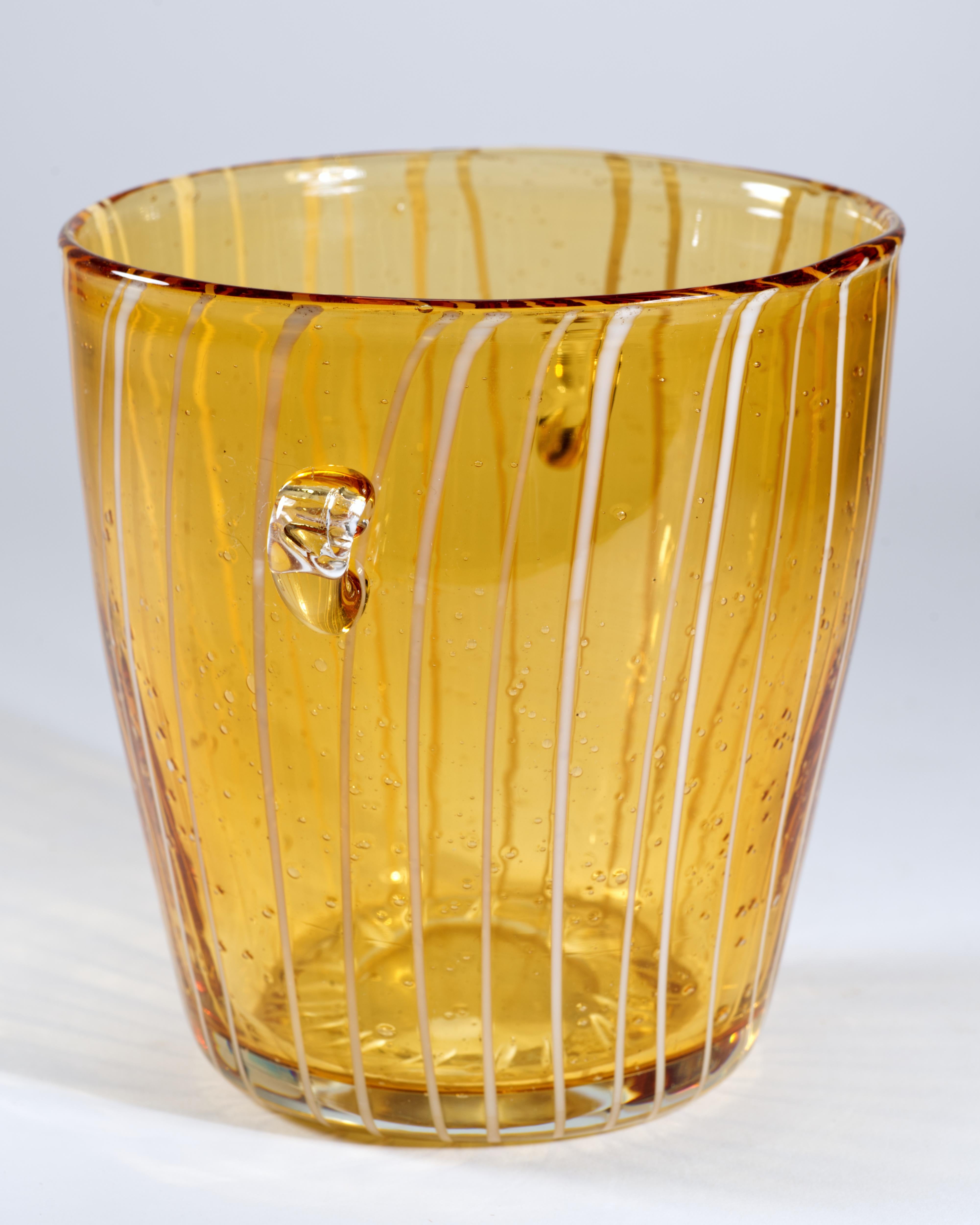 Post-Modern Venini for Disaronno Amber and White Fused Glass Ice Bucket, Murano Italy For Sale