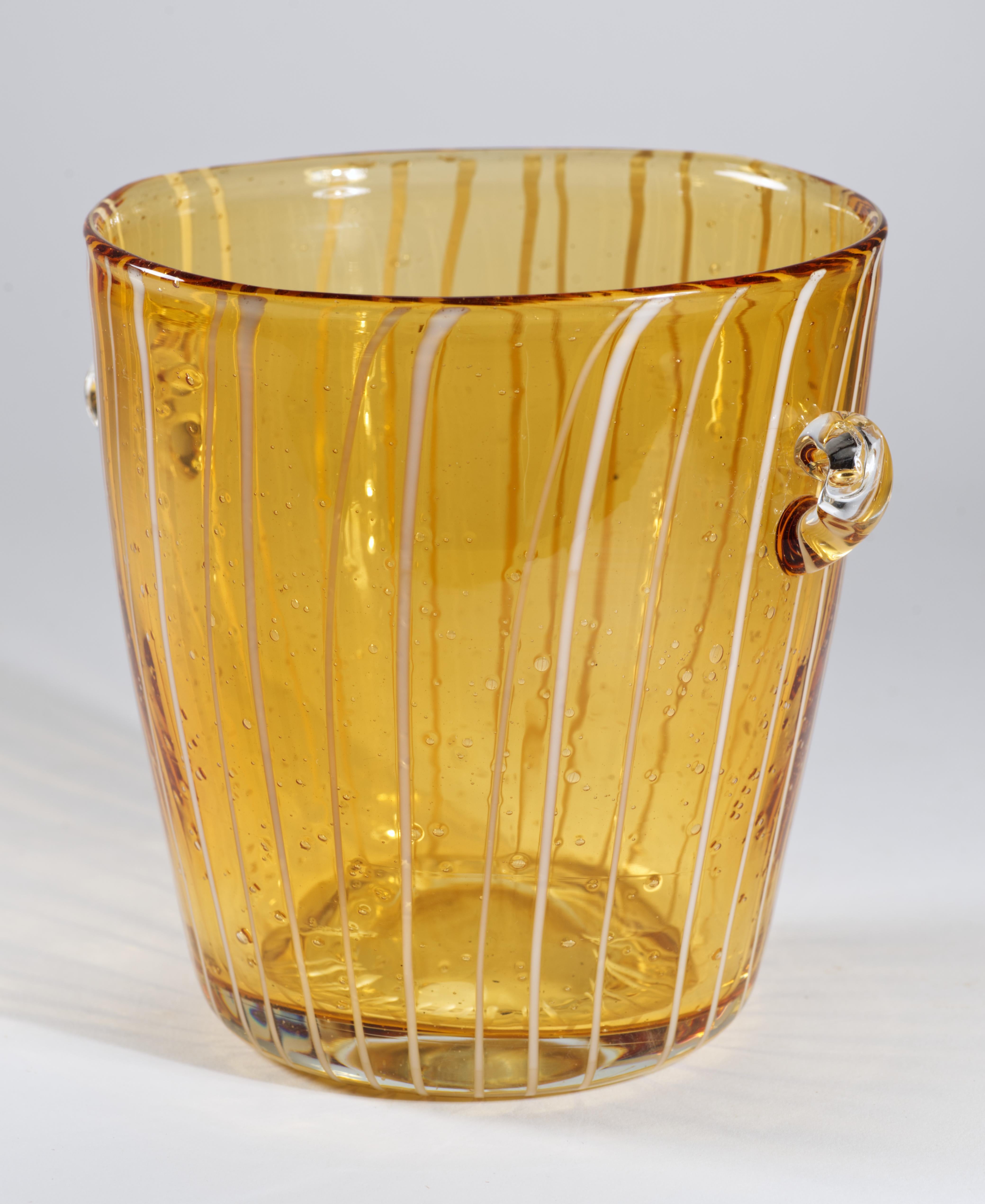 Italian Venini for Disaronno Amber and White Fused Glass Ice Bucket, Murano Italy For Sale