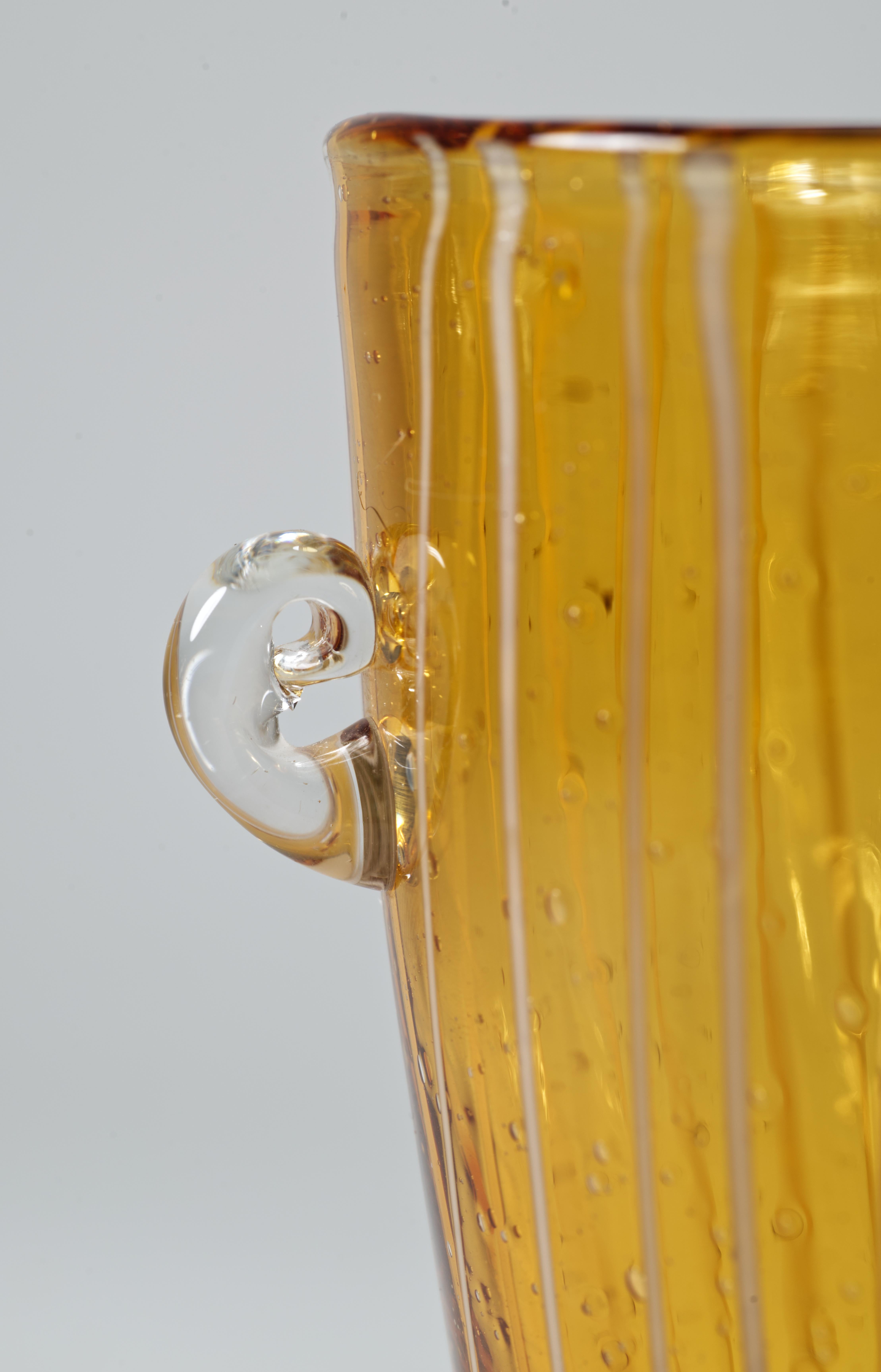 Venini for Disaronno Amber and White Fused Glass Ice Bucket, Murano Italy In Good Condition For Sale In Clifton Springs, NY