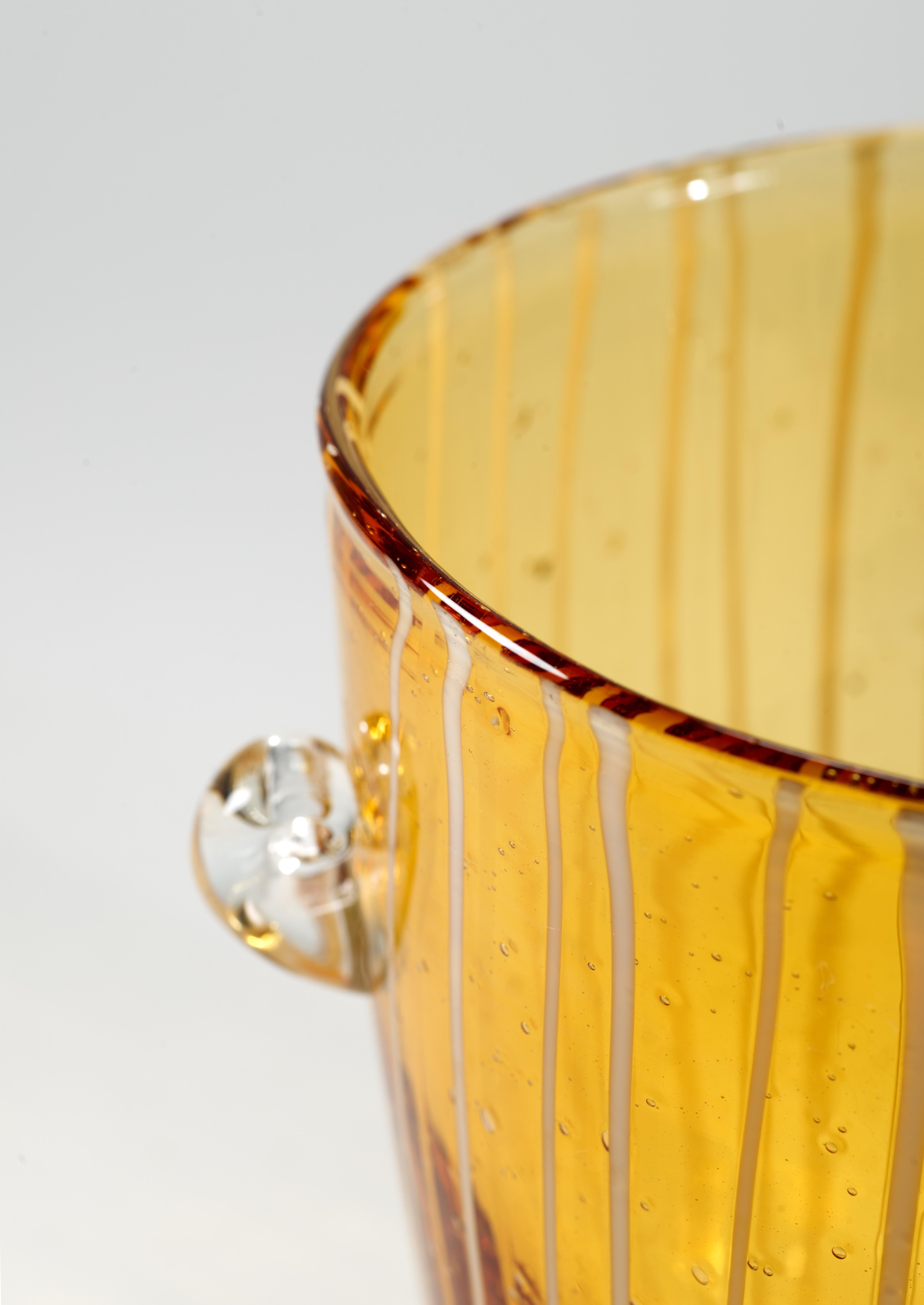 20th Century Venini for Disaronno Amber and White Fused Glass Ice Bucket, Murano Italy For Sale