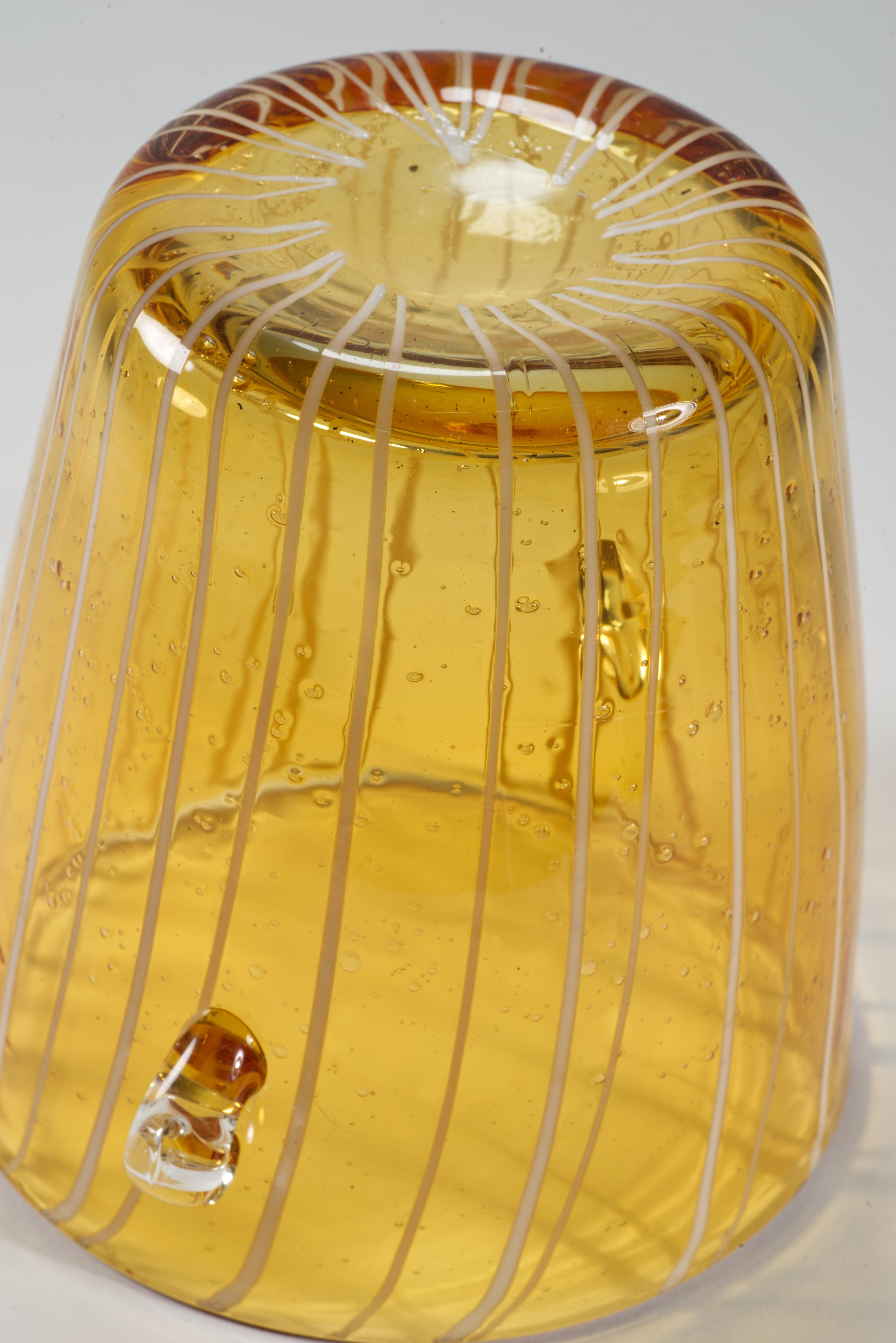 Venini for Disaronno Amber and White Fused Glass Ice Bucket, Murano Italy For Sale 1