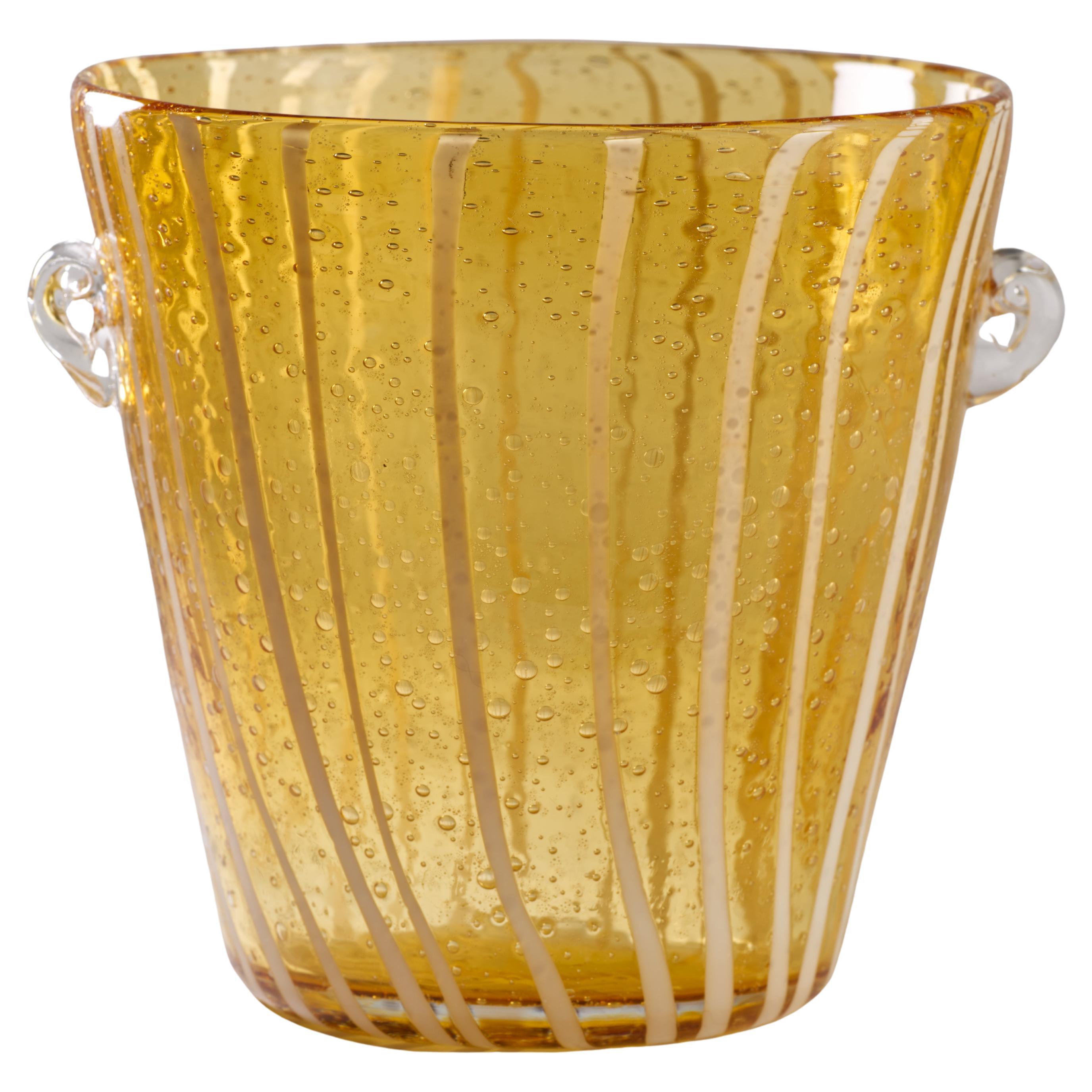 Venini for Disaronno Amber and White Fused Glass Ice Bucket, Murano Italy