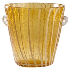 Venini for Disaronno Amber and White Fused Glass Ice Bucket, Murano Italy