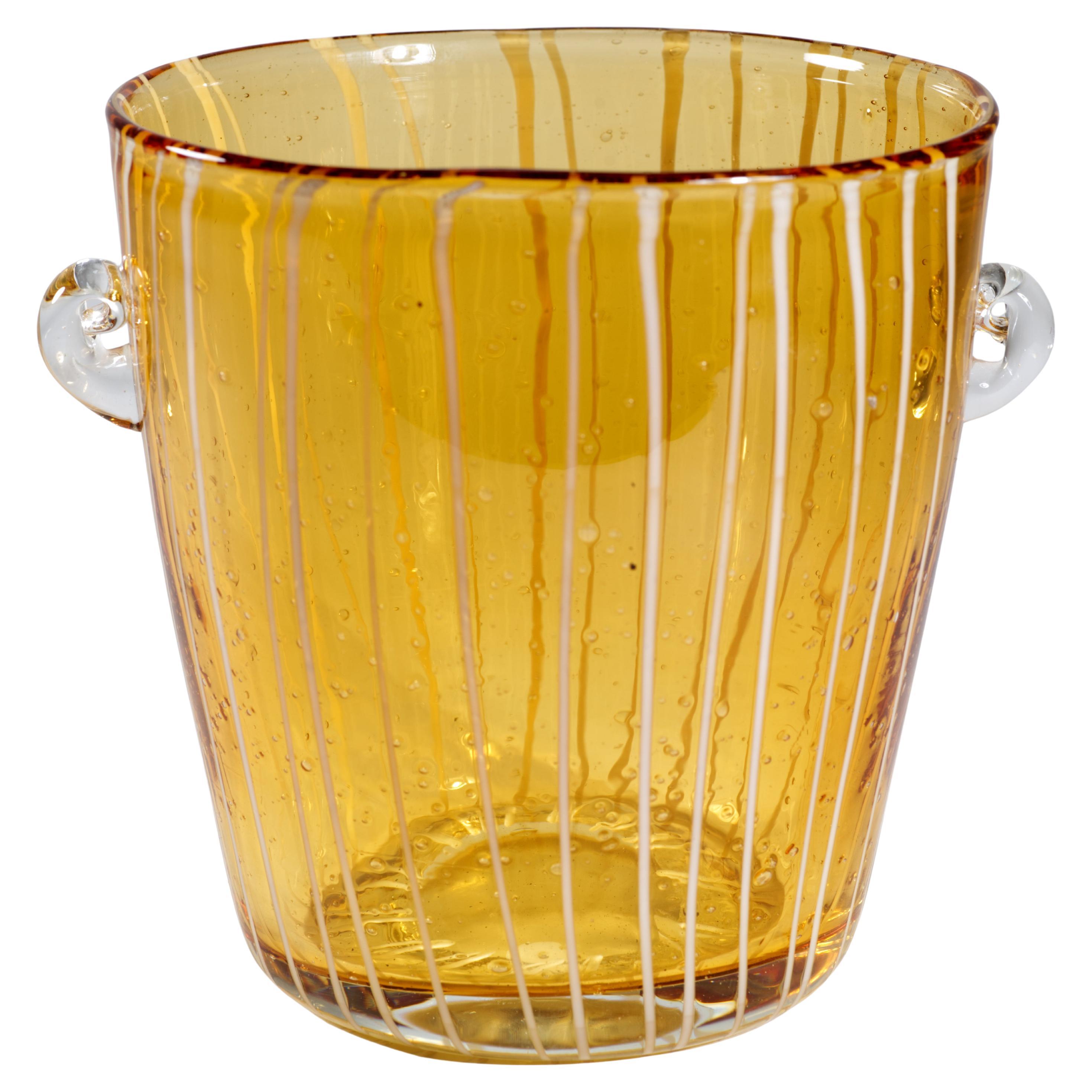Venini for Disaronno Amber and White Fused Glass Ice Bucket, Murano Italy For Sale