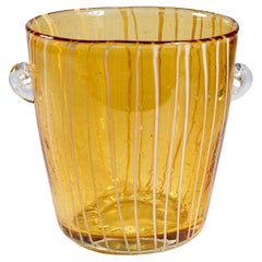 Venini for Disaronno Amber and White Fused Glass Ice Bucket, Murano Italy