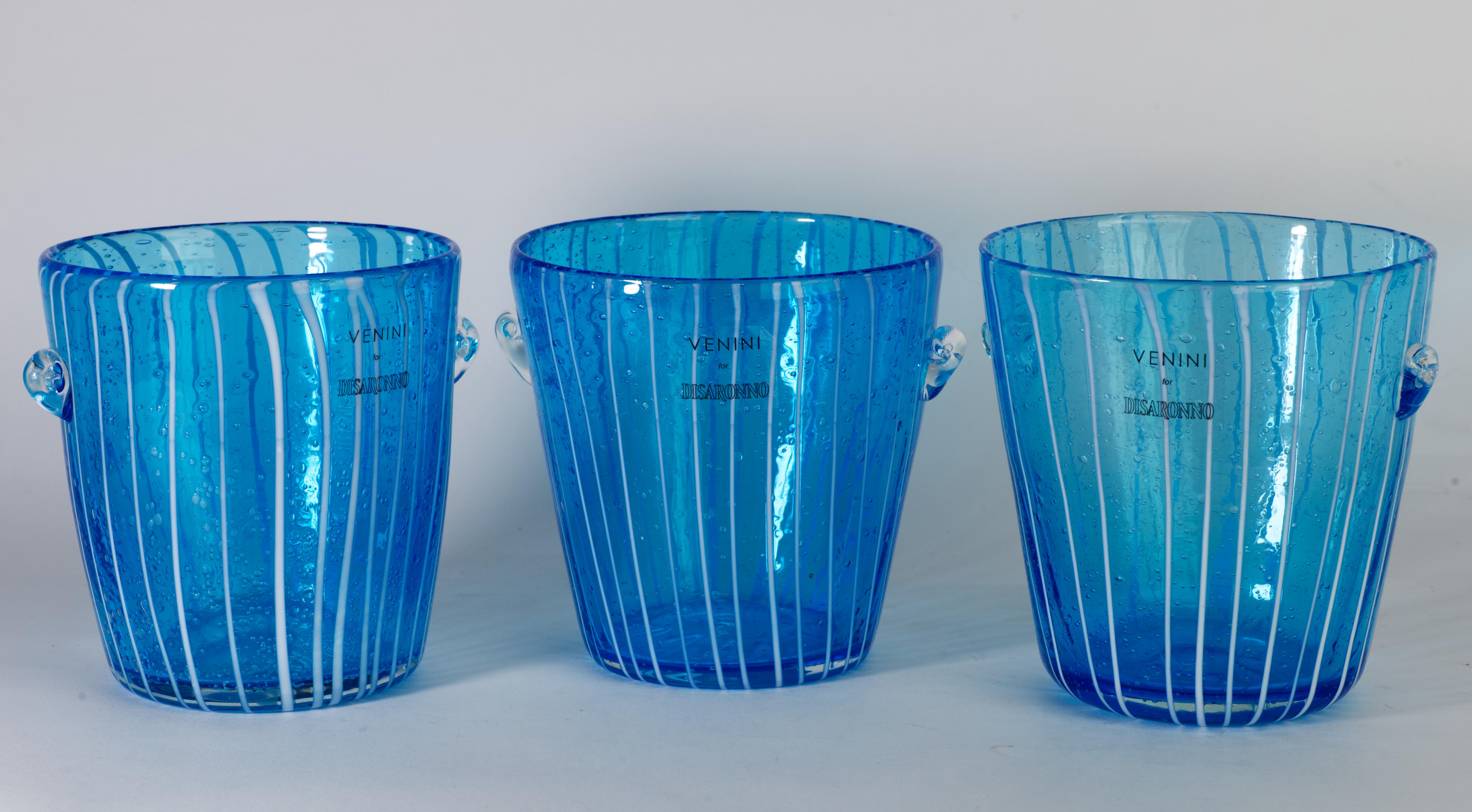 Venini for Disaronno Blue and White Fused Glass Ice Bucket, Murano Italy For Sale 2