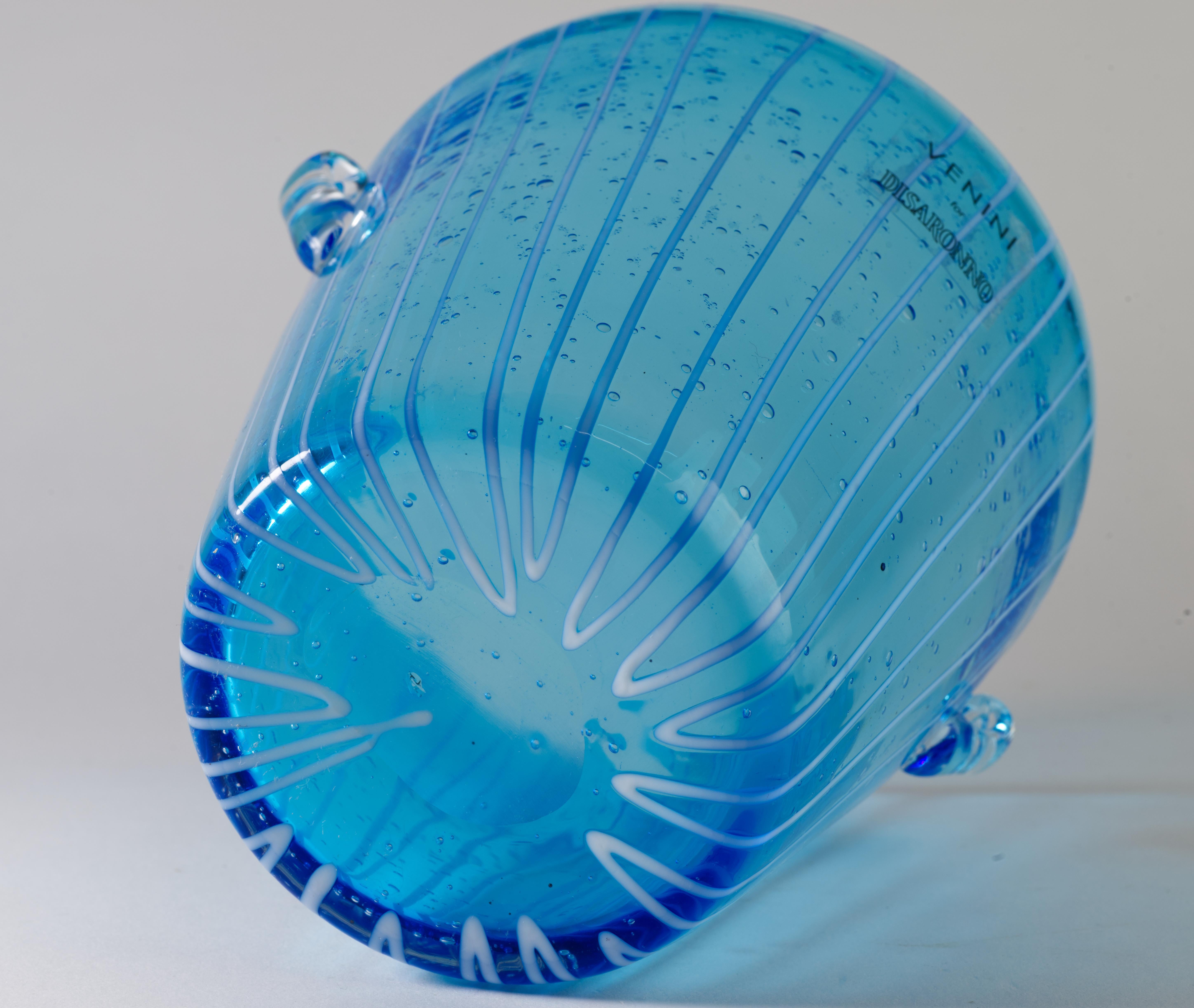 Venini for Disaronno Blue and White Fused Glass Ice Bucket, Murano Italy In Good Condition For Sale In Clifton Springs, NY