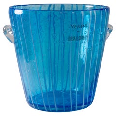 Venini for Disaronno Blue and White Fused Glass Ice Bucket, Murano Italy