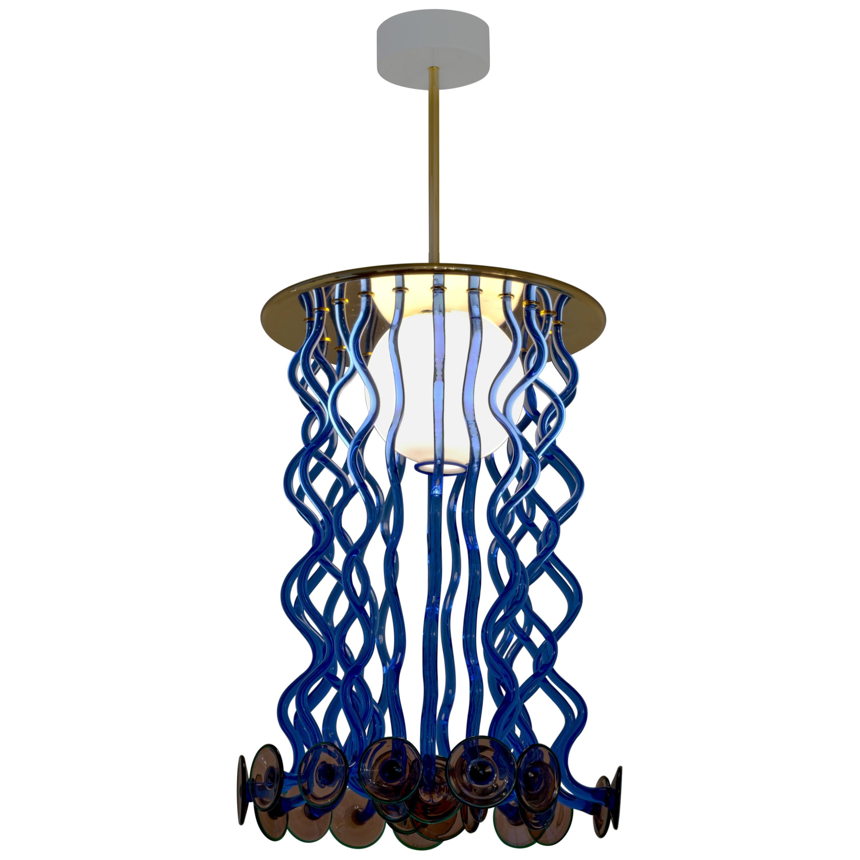 Venini Formosa Pendant Light in Blue and Purple by Ettore Sottsass