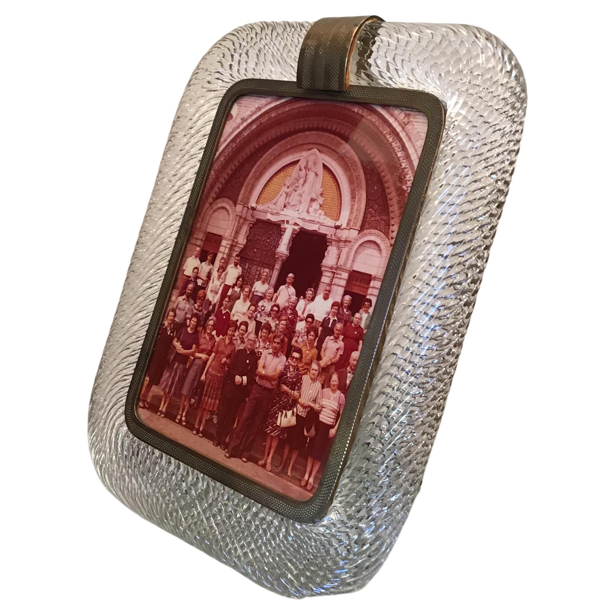 Venini 'Torciglione' Murano Glass Photo Frame with Gold Flakes at 1stDibs