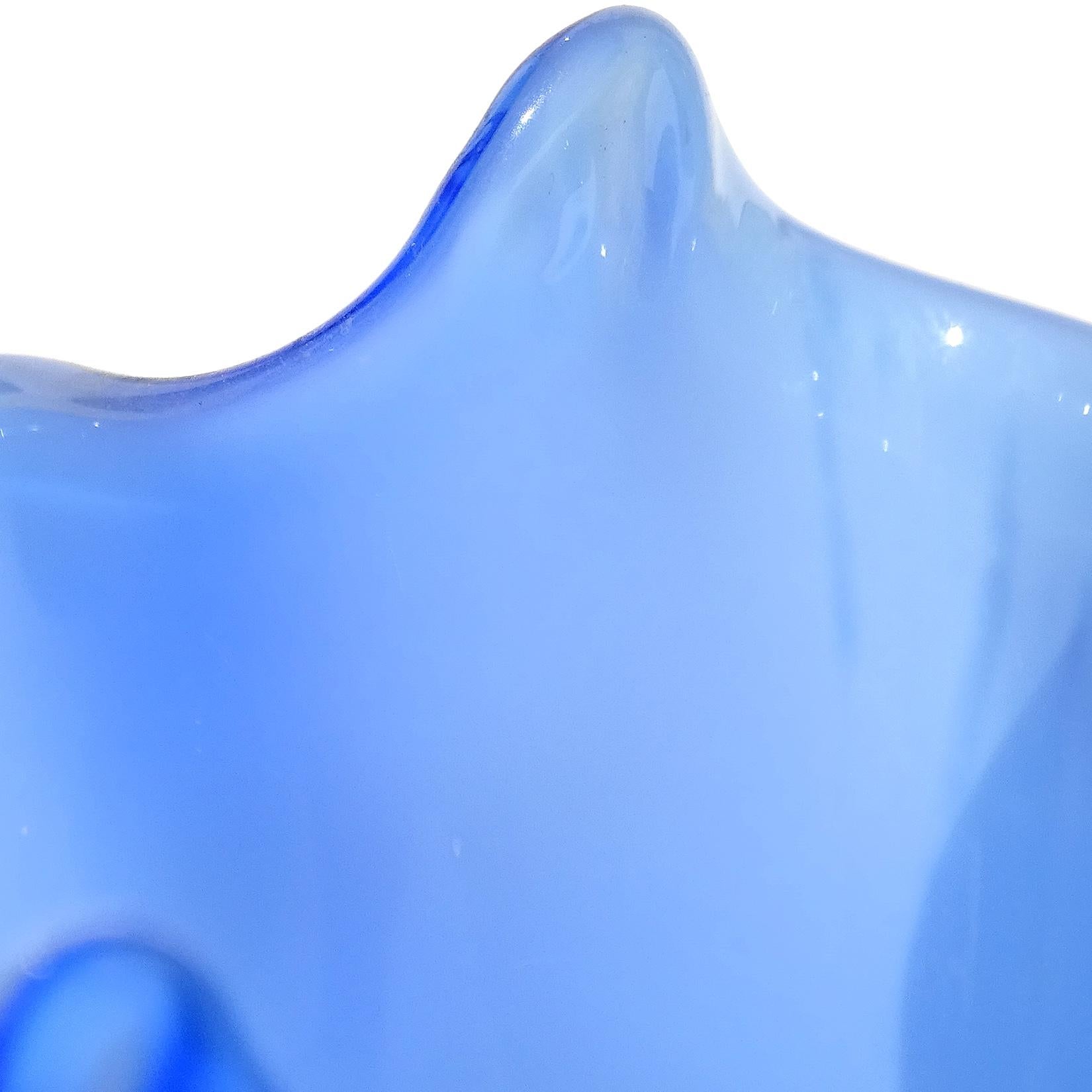 Mid-Century Modern Venini Fulvio Bianconi Murano Blue Incamiciato Italian Art Glass Fazzoletto Vase