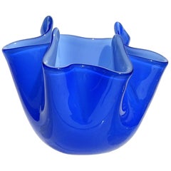 Venini Fulvio Bianconi Murano Blue Incamiciato Italian Art Glass Fazzoletto Vase