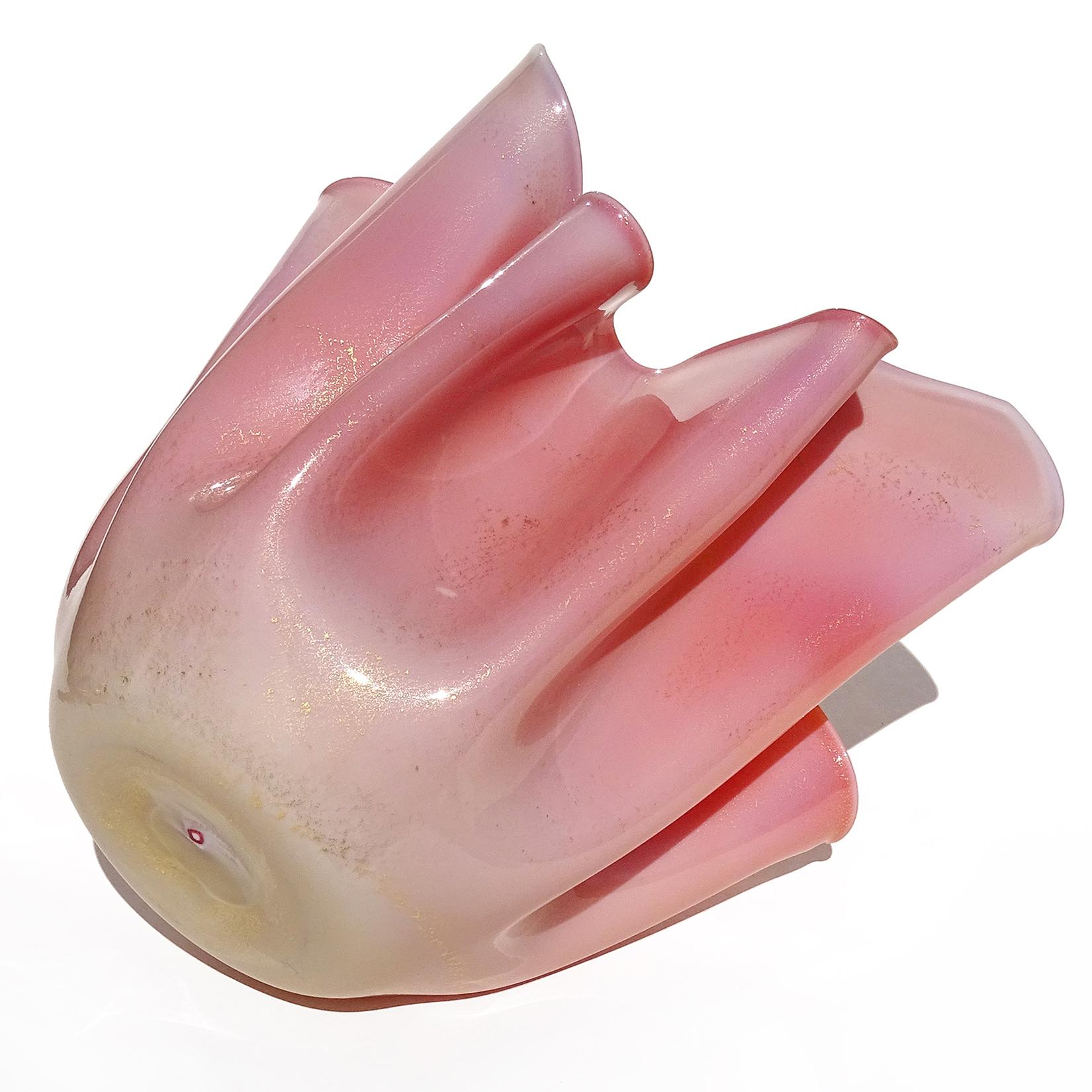 Venini Fulvio Bianconi Murano Pink Incamiciato Italian Art Glass Fazzoletto Vase For Sale 3
