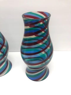 Venini Fulvio Bianconi Pair of Large Murano Hurricane Lamps
