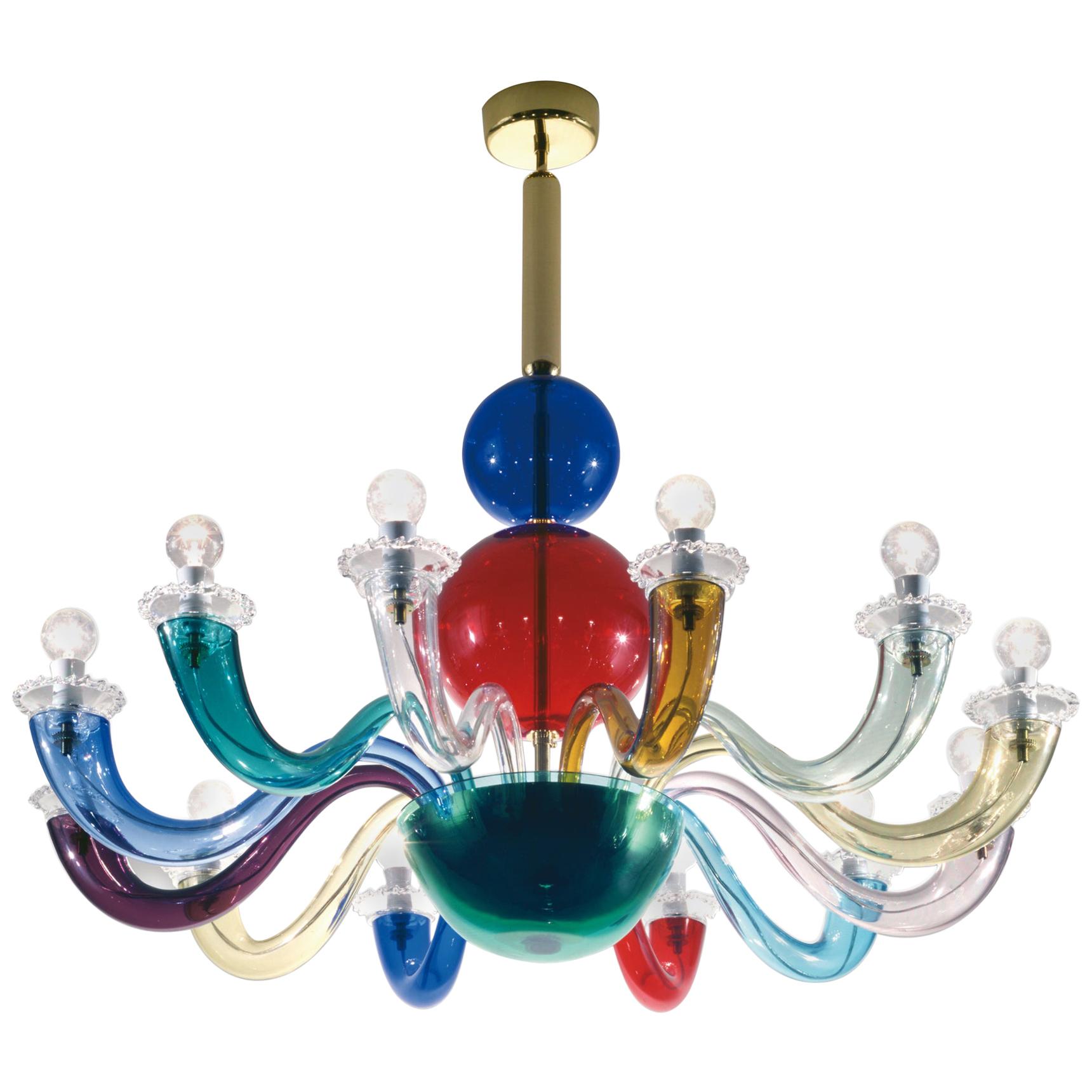 Venini Gio Ponti 12-Arm Chandelier in Multicolor by Gio Ponti