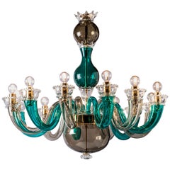 Venini Gio Ponti Chandelier in Grey and Green by Gio Ponti