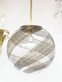 Venini Style Glass And Brass Pendant