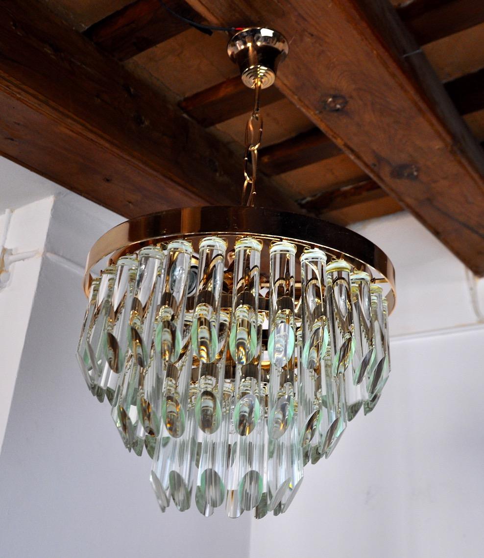 Hollywood Regency Venini Glass Chandelier, 3 Levels, Italy, 1970 For Sale