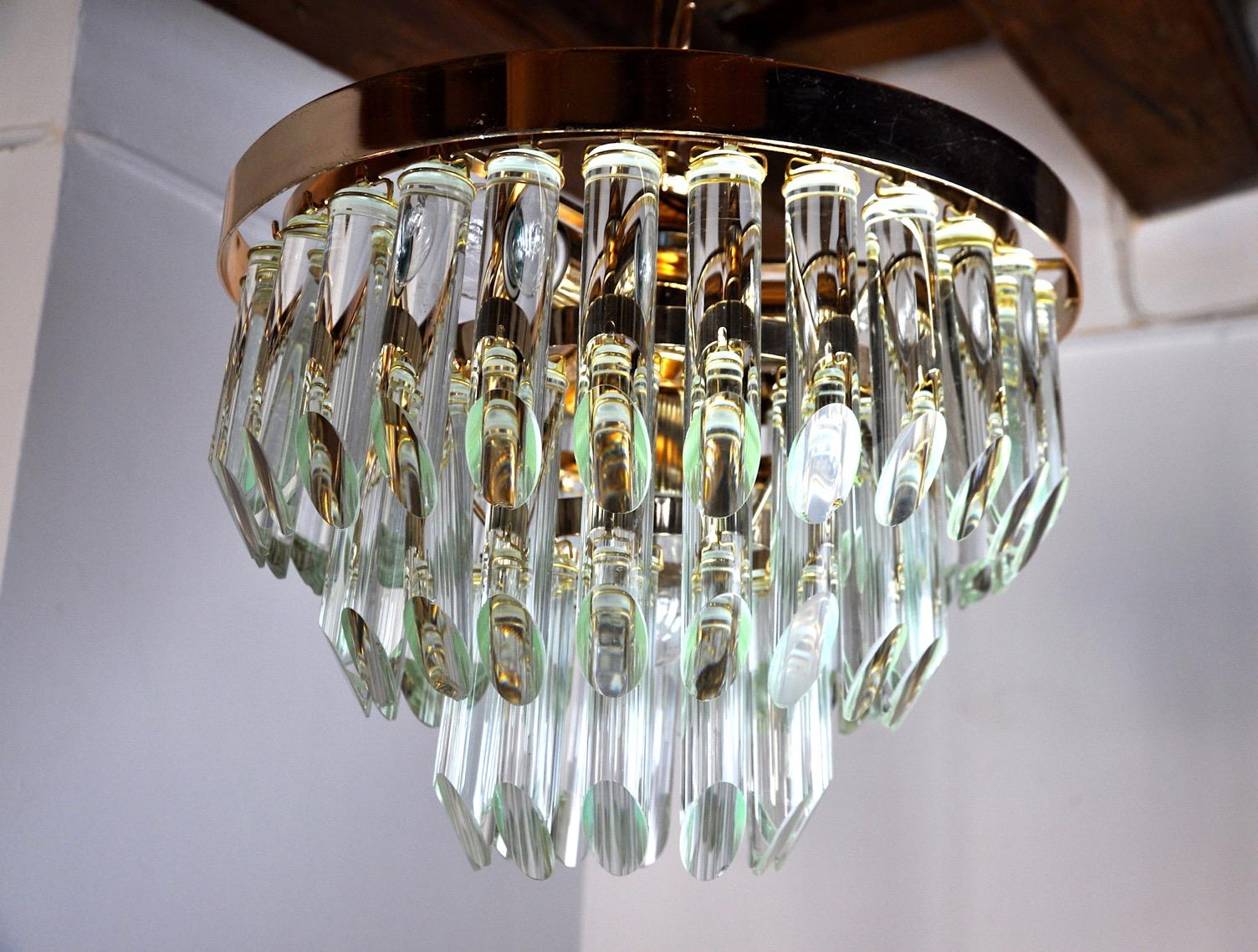 Venini Glass Chandelier, 3 Levels, Italy, 1970 In Good Condition For Sale In BARCELONA, ES