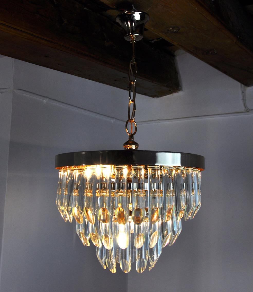 Crystal Venini Glass Chandelier, 3 Levels, Italy, 1970 For Sale