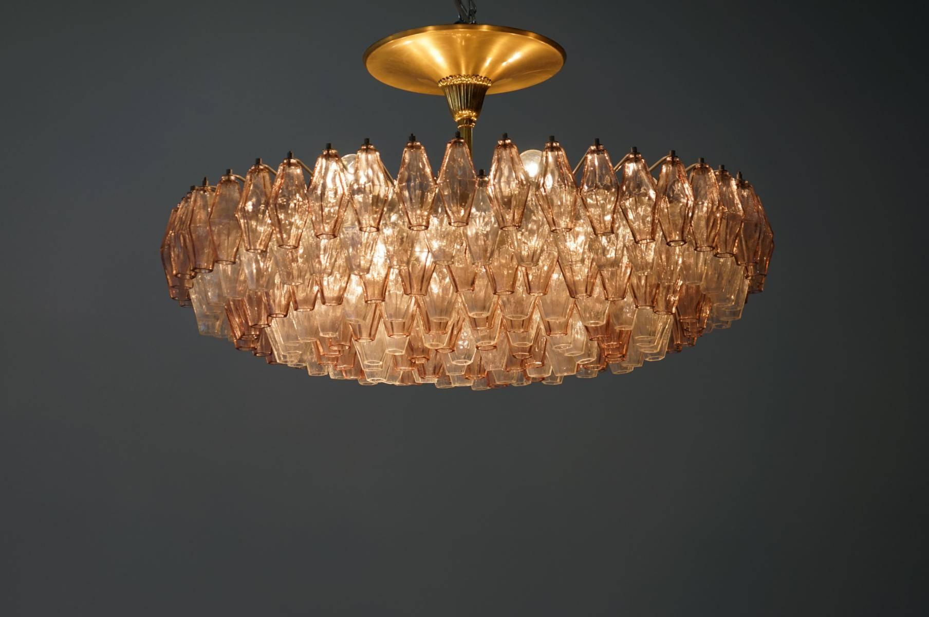 Italian Venini Glass Chandelier Lamp Light Poliedri by Carlo Scarpa
