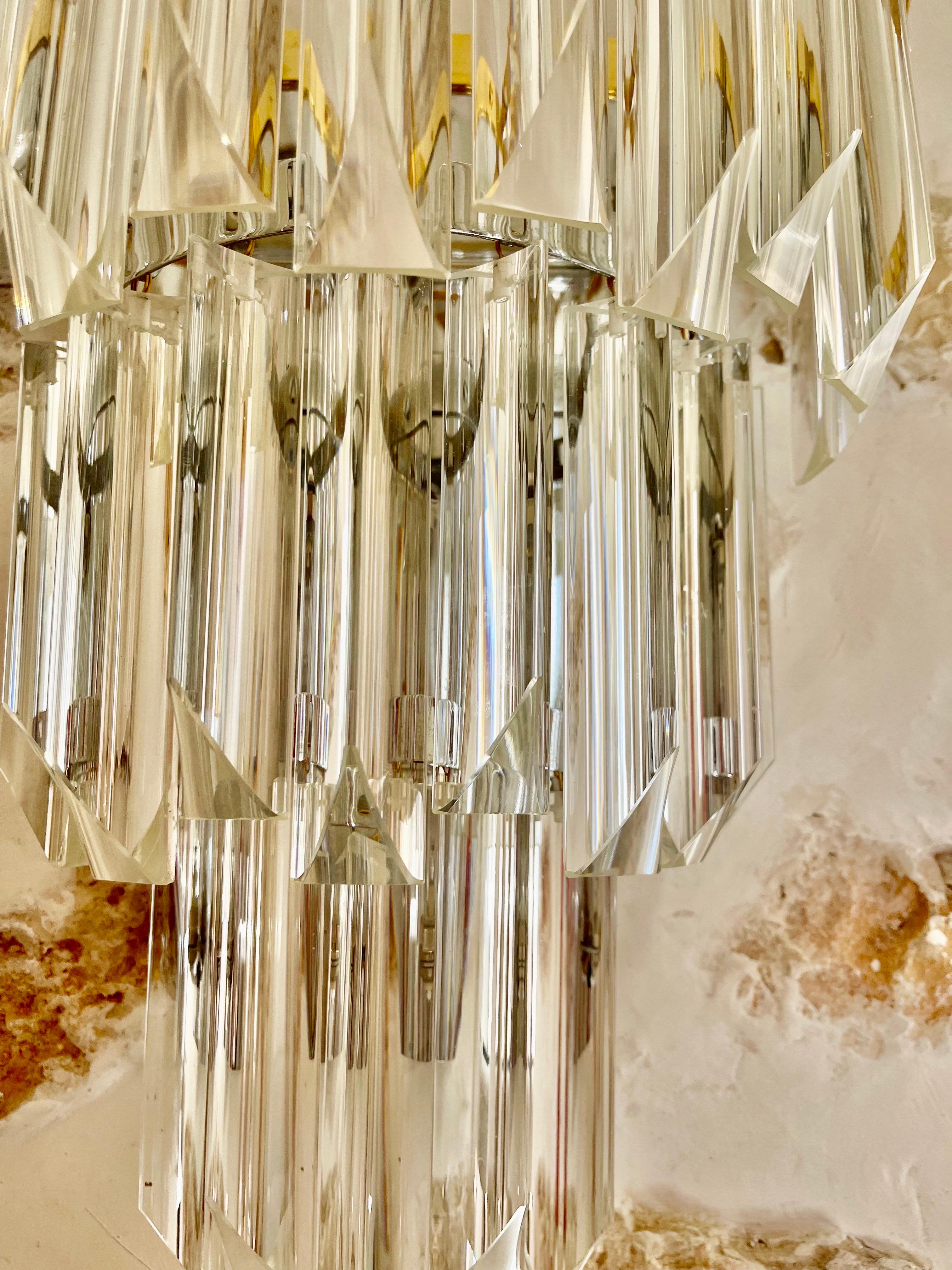 Mid-Century Modern Venini glass cristal wall Lightning with structure, Italie 1980s For Sale