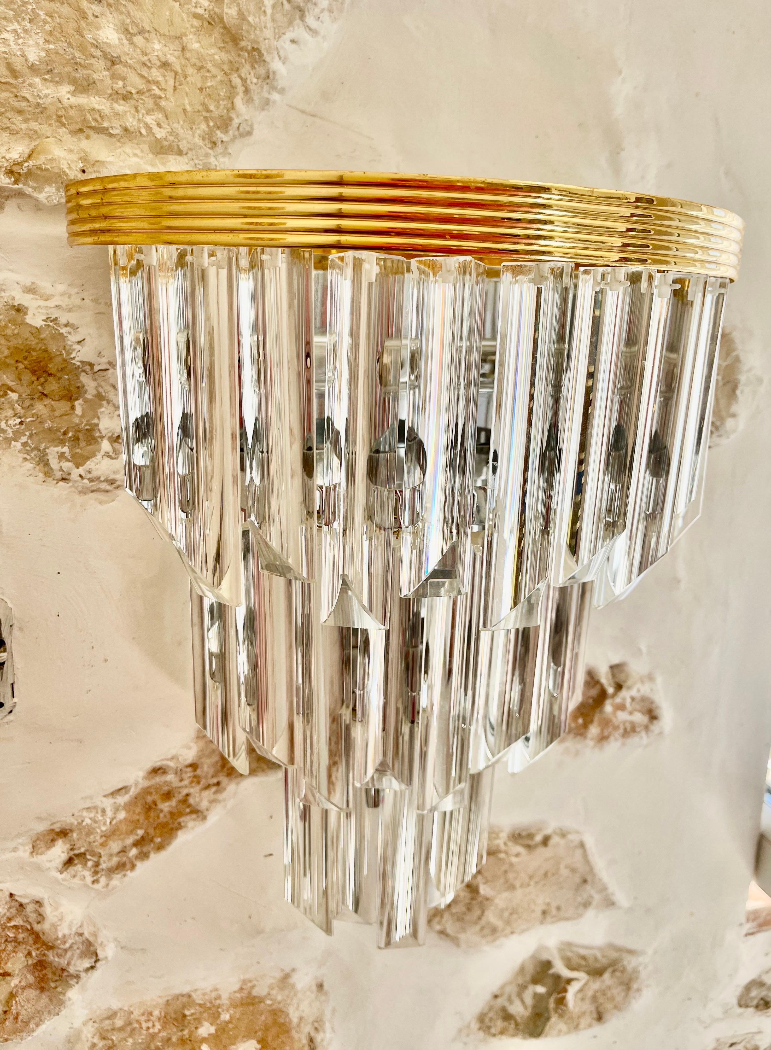 Late 20th Century Venini glass cristal wall Lightning with structure, Italie 1980s For Sale