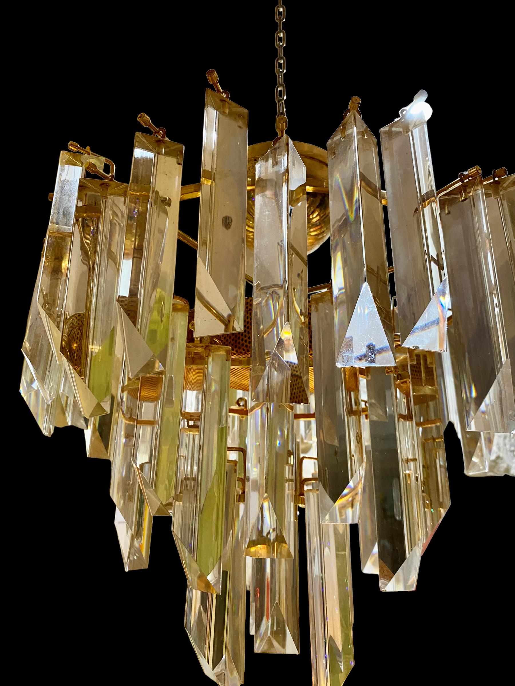 Mid-Century Modern Venini Glass Murano Chandelier Gilt Gold Structure, Italy 1980