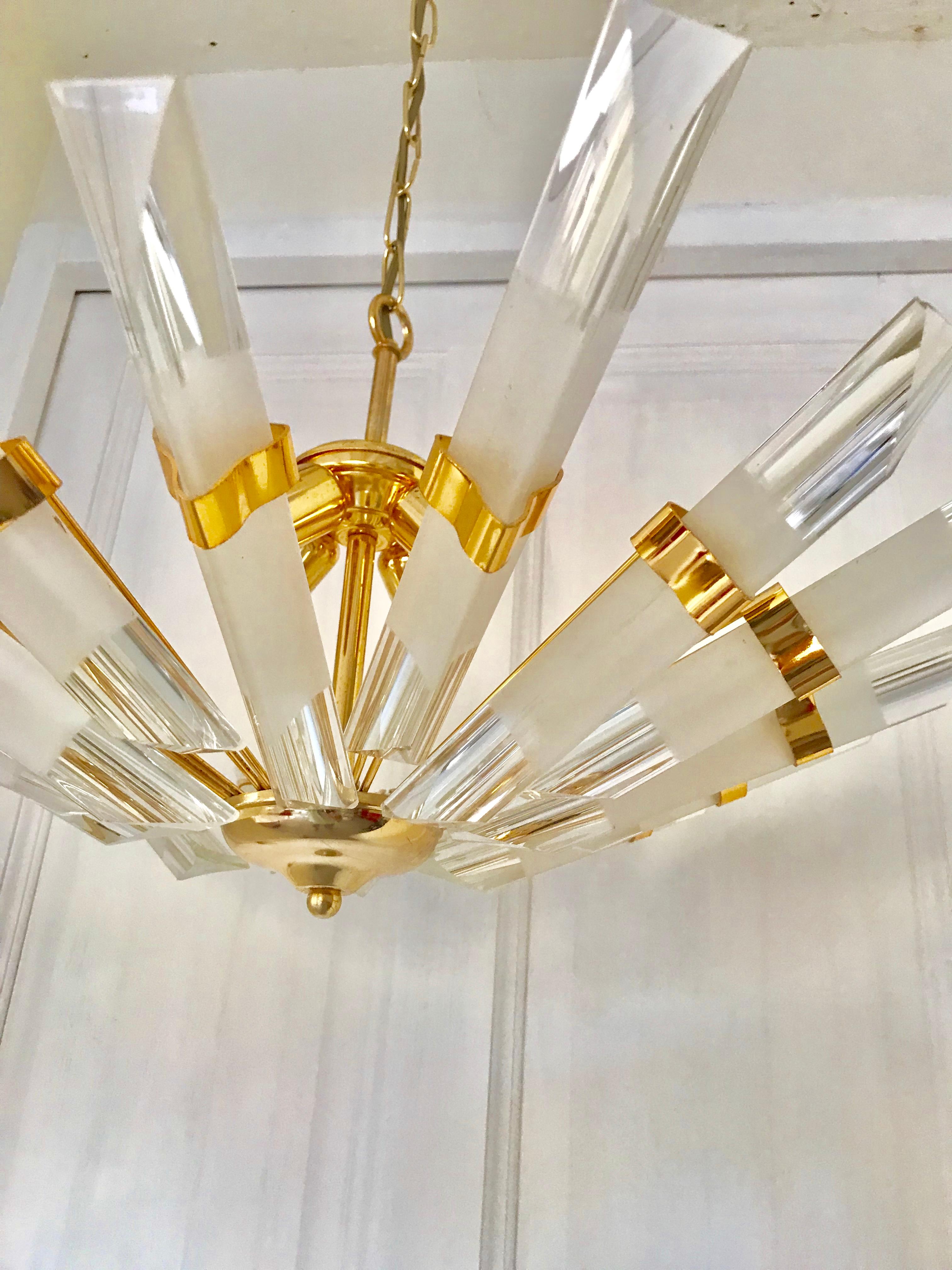 Mid-Century Modern Venini Glass Murano Chandelier Gilt Gold Structure, Italy, 1980 For Sale