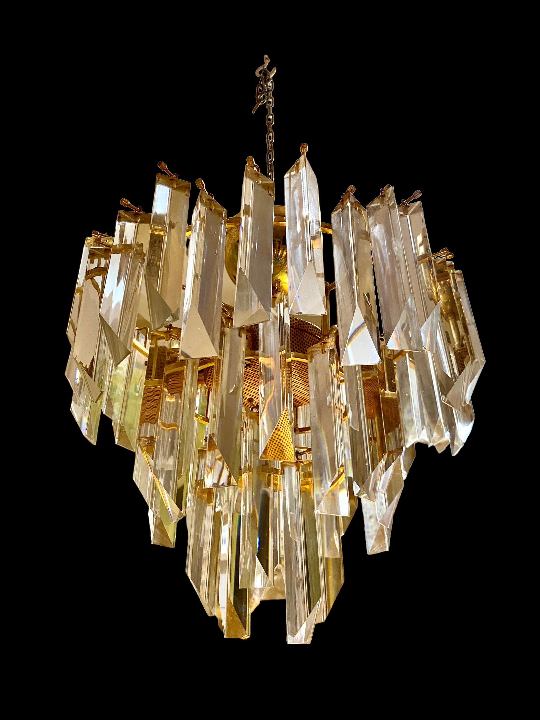 Venini Glass Murano Chandelier Gilt Gold Structure, Italy 1980 In Good Condition In DÉNIA, ES