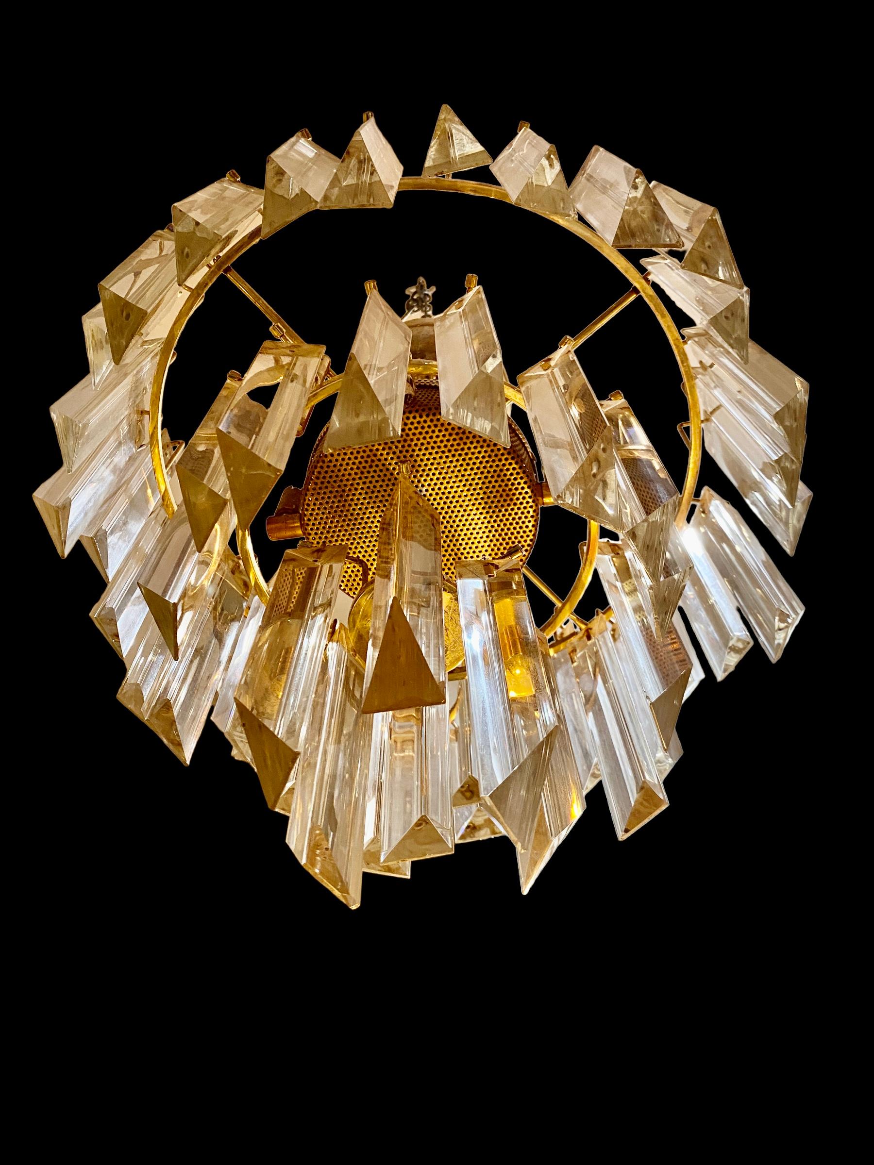 Late 20th Century Venini Glass Murano Chandelier Gilt Gold Structure, Italy 1980