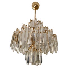 Venini Glass Murano Chandelier Gilt Gold Structure, Italy 1980