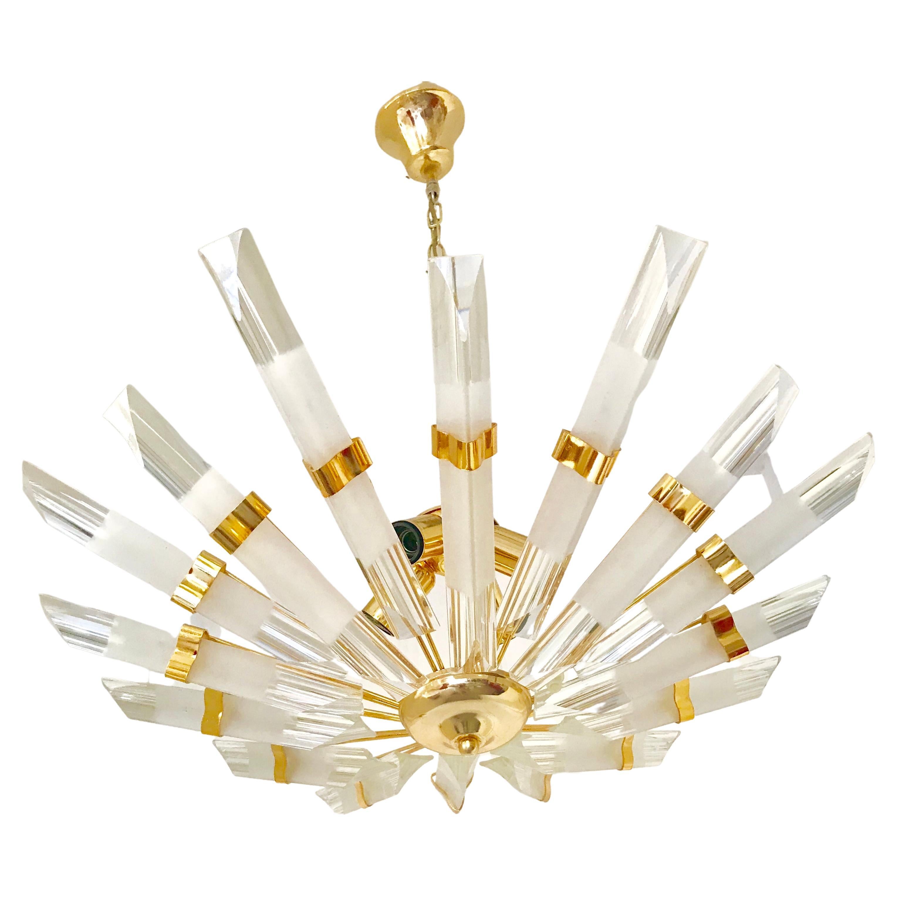 Venini Glass Murano Chandelier Gilt Gold Structure, Italy, 1980 For Sale