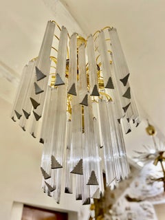 Venini Glass Murano ChandelierPalm 7 Bulbs Gilt Gold Structure, Italy, 1980