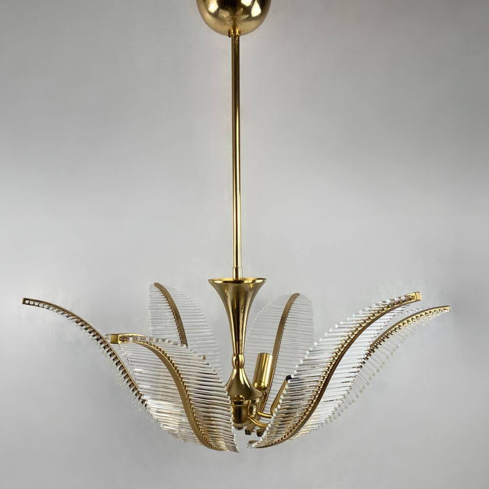 Venini Glass Palm Ceiling Chandelier, 1970s, Hollywood Regency In Good Condition For Sale In Budapest, HU