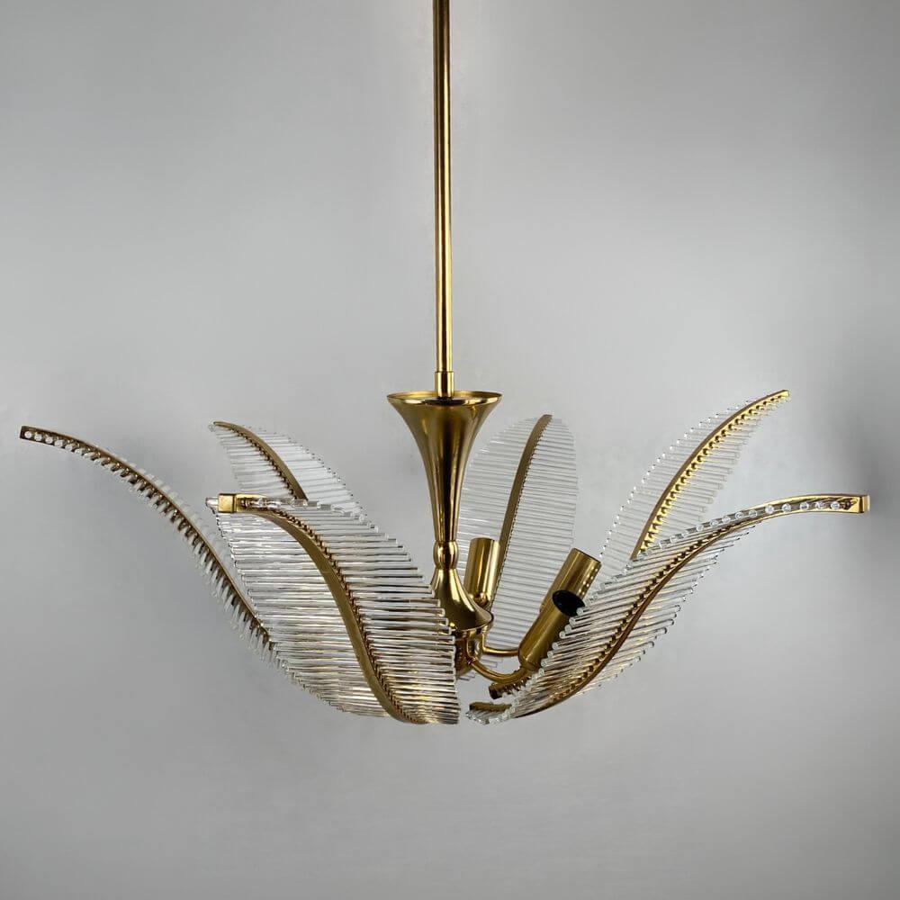 Mid-20th Century Venini Glass Palm Ceiling Chandelier, 1970s, Hollywood Regency For Sale