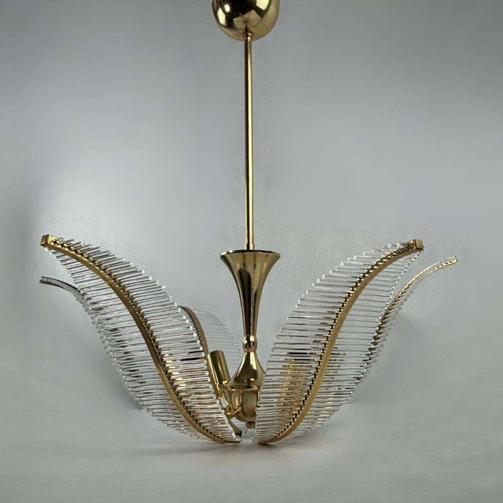 Venini Glass Palm Ceiling Chandelier, 1970s, Hollywood Regency For Sale 3