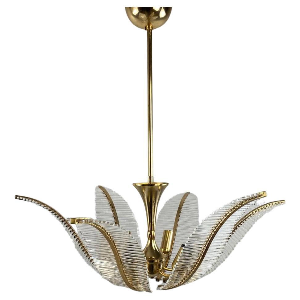 Venini Glass Palm Ceiling Chandelier, 1970s, Hollywood Regency For Sale