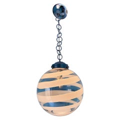Venini glass pendant light in white swirl, 1970s