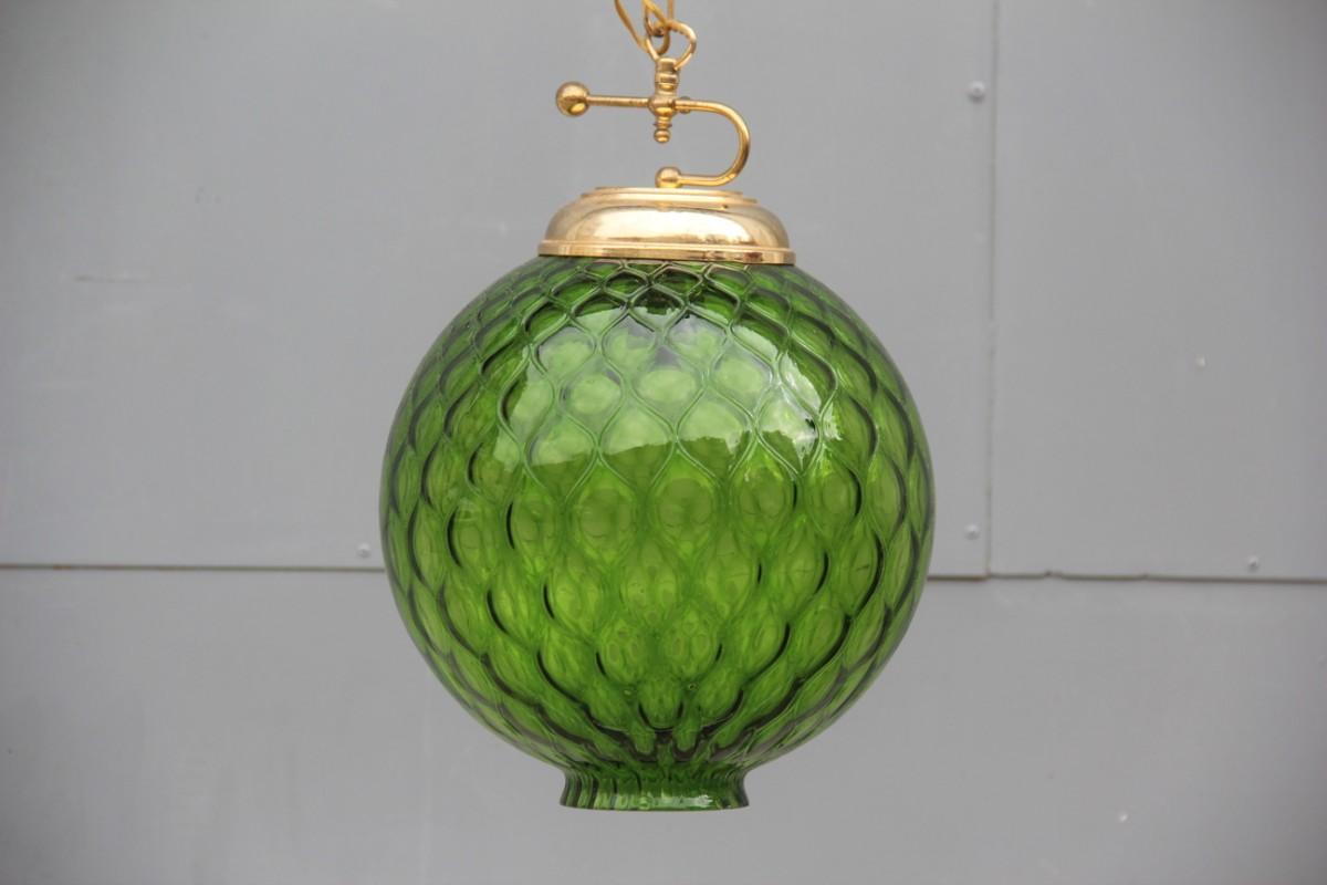 Venini Green Ball Chandelier Italian Midcentury Design 1960s Murano Glass Round 4