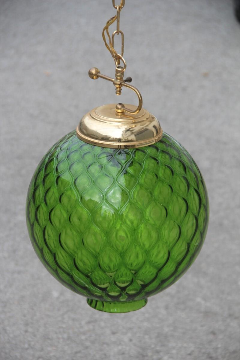 Venini Green Ball Chandelier Italian Midcentury Design 1960s Murano Glass Round 5