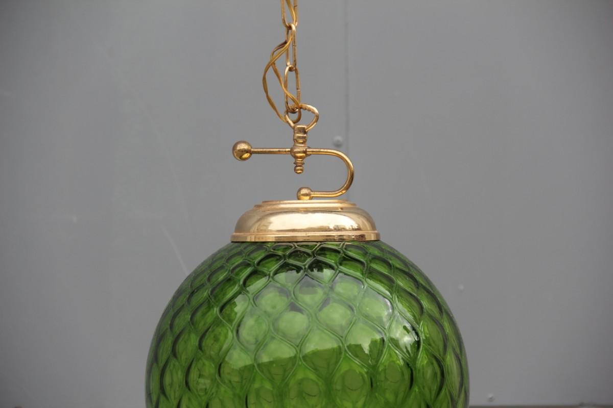 Mid-Century Modern Venini Green Ball Chandelier Italian Midcentury Design 1960s Murano Glass Round