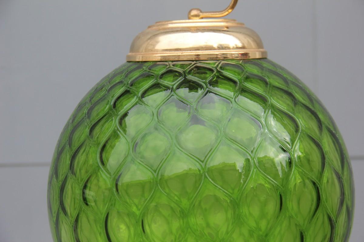 Venini Green Ball Chandelier Italian Midcentury Design 1960s Murano Glass Round 1