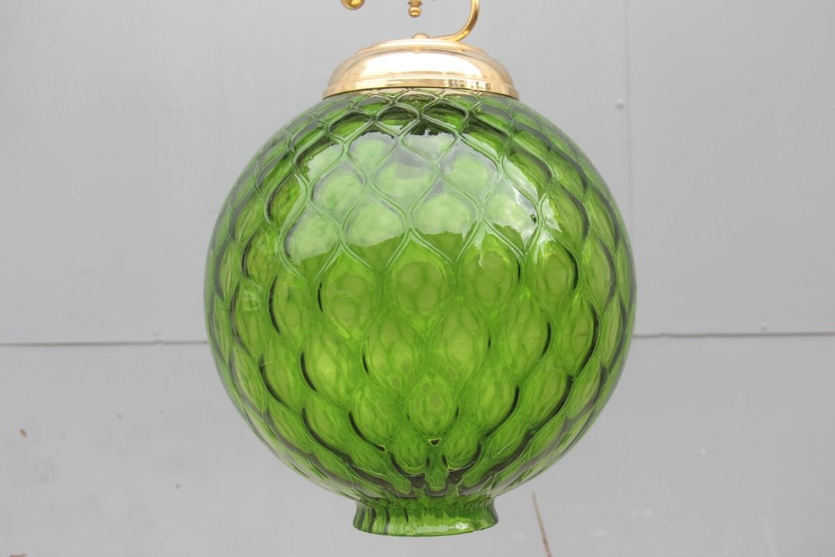Venini Green Ball Chandelier Italian Midcentury Design 1960s Murano Glass Round 3