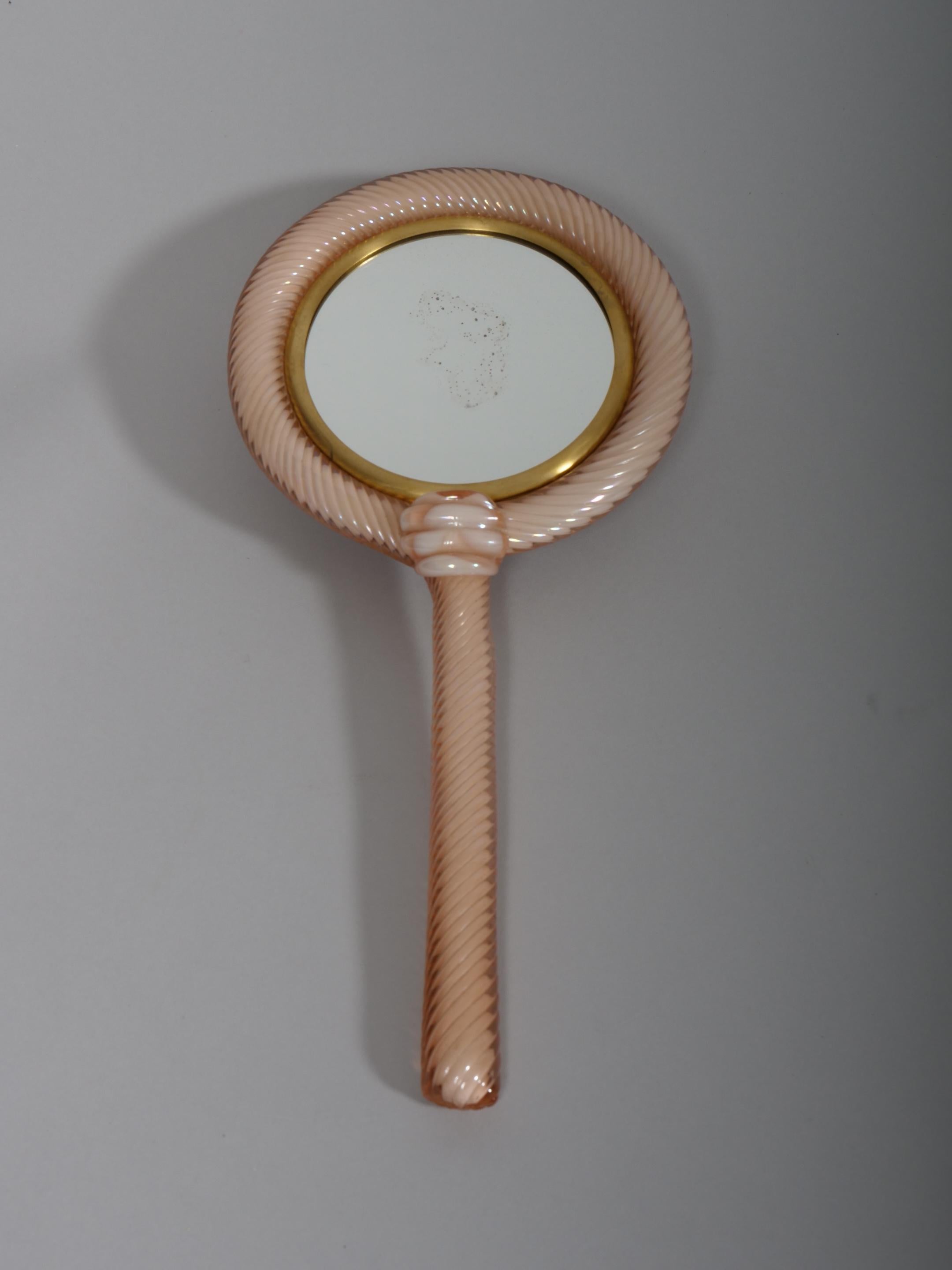 Mid-Century Modern Venini hand mirror twisted glass. c1930 For Sale