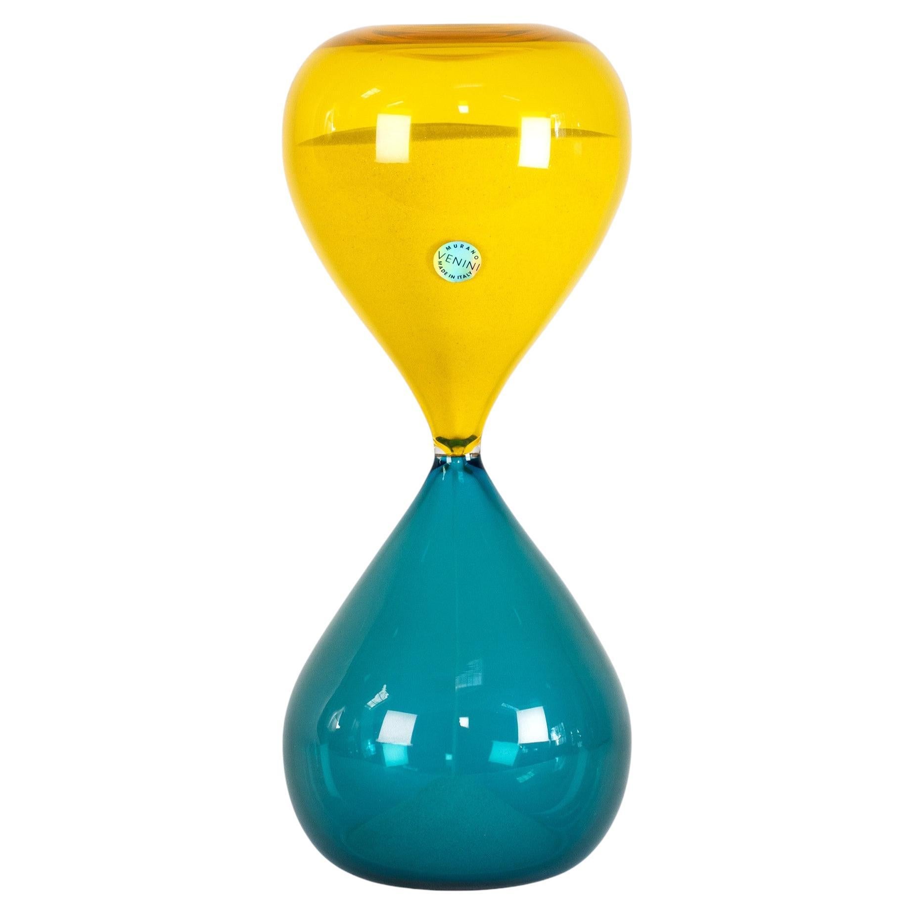VENINI Hourglass Aquamarine/Sulphur Yellow Limited Edition pcs 378/500 year 2002